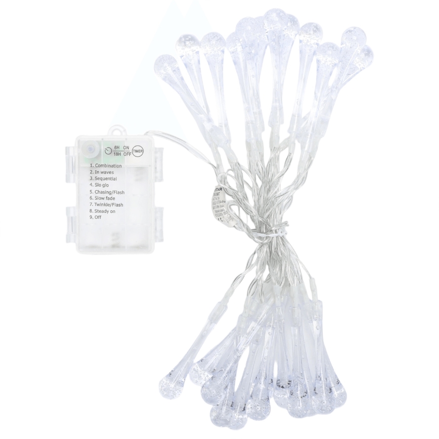 Aigostar - LED Außen-Lichterkette 25xLED/8 Funktionen 3xAA 2,5 m IP44 warmweiß Tropfen