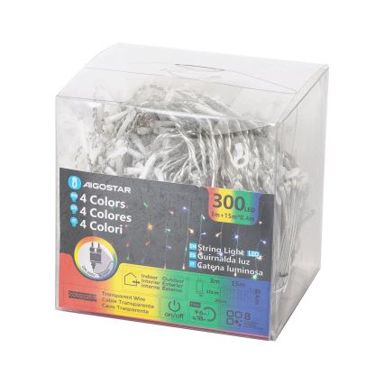 Aigostar - LED-Außen-Weihnachts-Lichterkette 300xLED/8 Funktionen 18x0,4m IP44 mehrfarbig