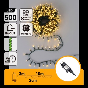 Aigostar - LED-Außen-Weihnachts-Lichterkette 500xLED/8 Funktionen 13m IP44 warmweiß