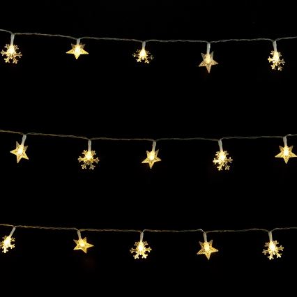 Aigostar - LED-Außen-Weihnachtslichterkette 50xLED/8 Funktionen 3xAA 5m IP44 warmweiß Sterne