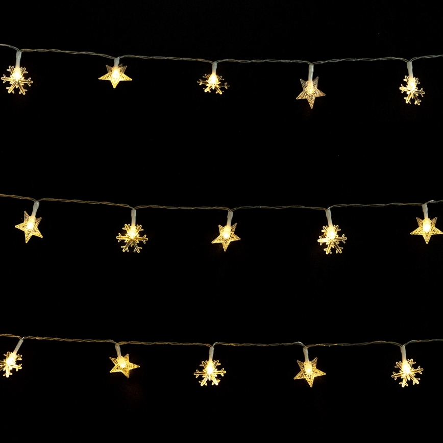 Aigostar - LED-Außen-Weihnachtslichterkette 50xLED/8 Funktionen 3xAA 5m IP44 warmweiß Sterne