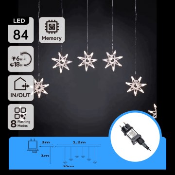 Aigostar - LED-Außen-Weihnachts-Lichterkette 84 LEDs / 8 Funktionen 1,2×1 m IP44 kaltweiß mit Schneeflocken