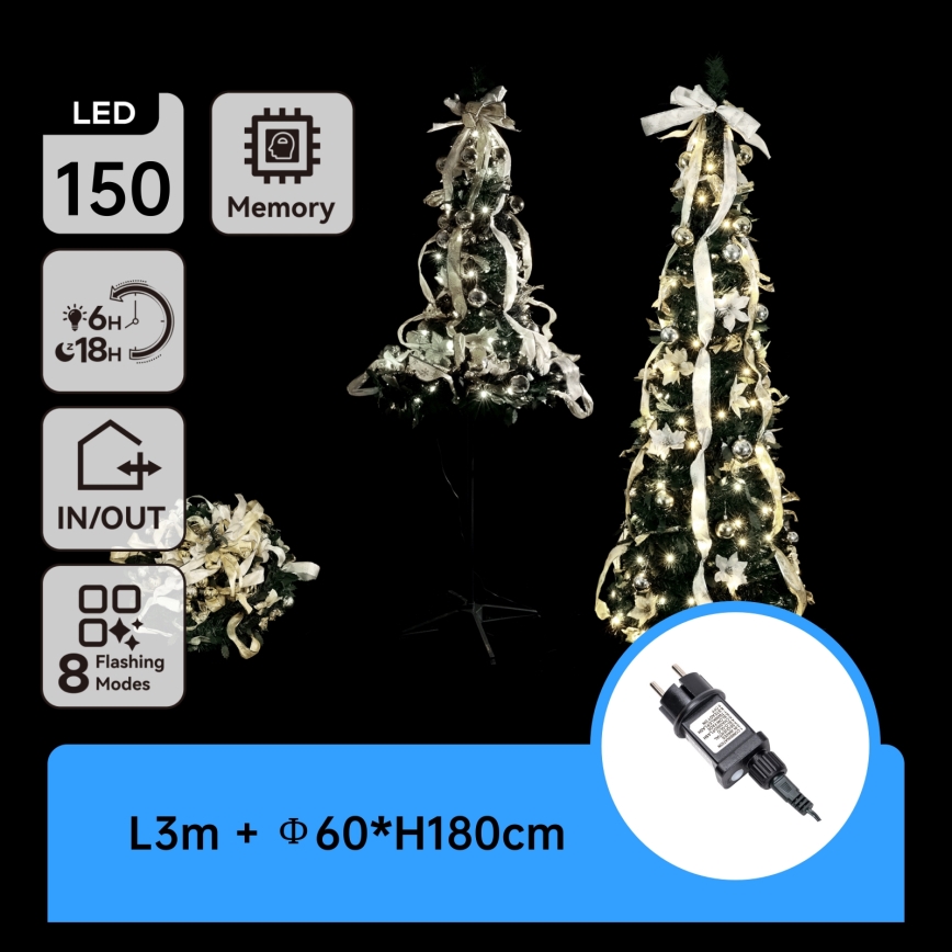 Aigostar - LED-Außen-Weihnachtsbaum 150xLED 1,8m IP44 weiß/gold kaltweiß