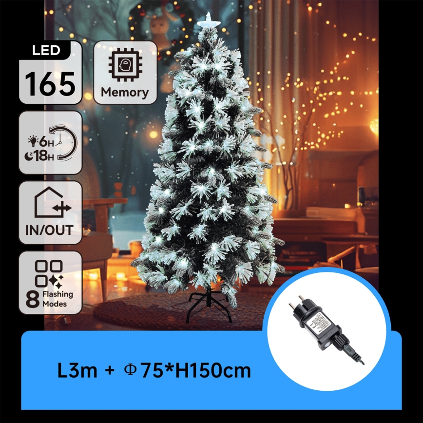 Aigostar - LED-Außen-Weihnachtsbaum 165 LEDs/8 Funktionen 1,5 m IP44 kaltweiß