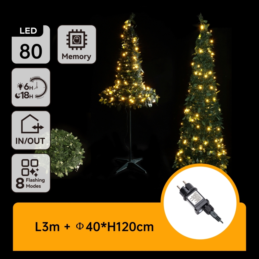 Aigostar - LED-Außen-Weihnachtsbaum 80 LEDs 1,2 m IP44 grün warmweiß