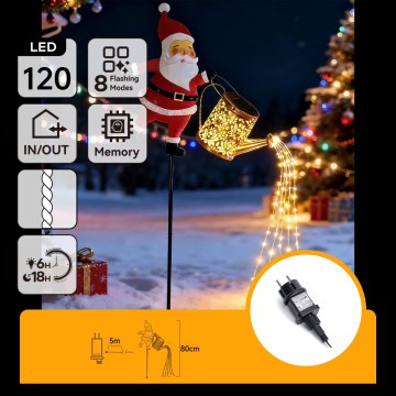 Aigostar - LED-Außen-Weihnachtsdekoration 120xLED/8 Funktionen 80 cm IP44 Santa/warmweiß