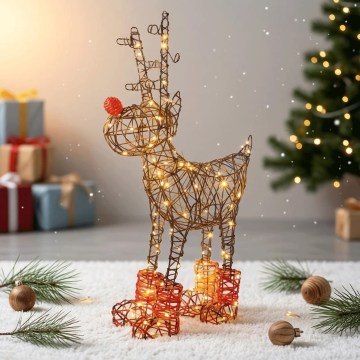 Aigostar - LED-Außen-Weihnachtsdekoration 200 LEDs/8 Funktionen 0,9 m IP44 warmweiß Rentier