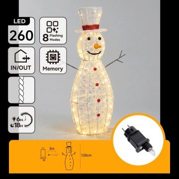 Aigostar - LED-Außen-Weihnachtsdekoration 260 LEDs / 8 Funktionen, 1,2 m, IP44, warmweiß, Schneemann