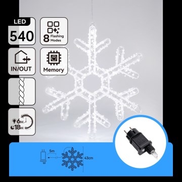 Aigostar - LED-Außen-Weihnachtsdekoration 540xLED/6W/230V IP44 kaltweiß 43cm Schneeflocke