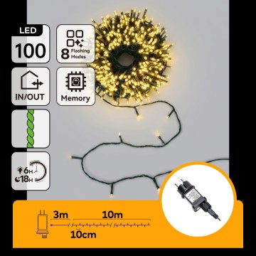 Aigostar - LED-Außen-Weihnachtslichterkette, 100 LEDs, 8 Funktionen, 13 m, IP44, warmweiß