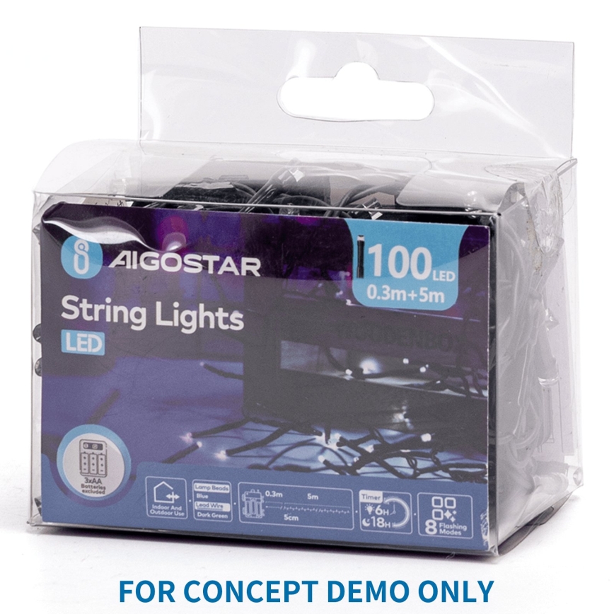 Aigostar - LED-Außen-Weihnachtslichterkette 100 LEDs / 8 Funktionen, 3×AA-Batterien, 5,3 m, IP44, rosa