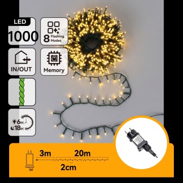 Aigostar - LED-Außen-Weihnachtslichterkette 1000 LEDs/8 Funktionen 23 m IP44 warmweiß