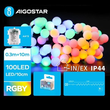 Aigostar - LED-Außen-Weihnachtslichterkette 100xLED/3xAA/8 Funktionen 10,3 m IP44 mehrfarbig