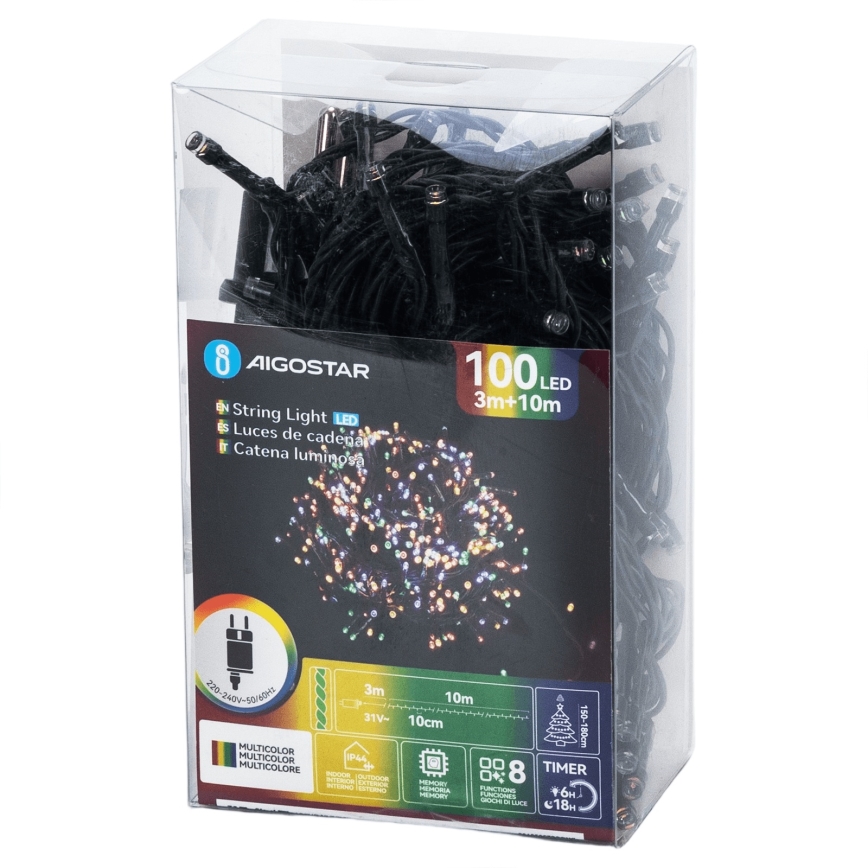 Aigostar - LED Außen-Weihnachtslichterkette 100xLED/8 Funktionen 13m IP44 mehrfarbig