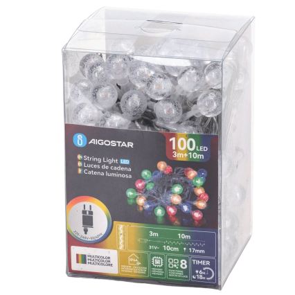 Aigostar - LED-Außen-Weihnachtslichterkette 100xLED/8 Funktionen 13m IP44 mehrfarbig