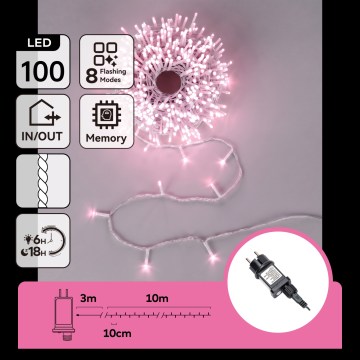 Aigostar - LED-Außen-Weihnachtslichterkette 100xLED/8 Funktionen 13m IP44 rosa