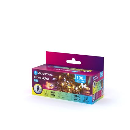 Aigostar - LED-Außen-Weihnachtslichterkette 100xLED/8 Funktionen 13m IP44 warmweiß/kaltweiß