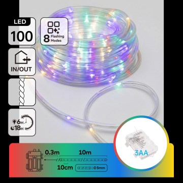 Aigostar - LED-Außen-Weihnachtslichterkette 100xLED/8 Funktionen 3xAA 10,3 m IP44 mehrfarbig