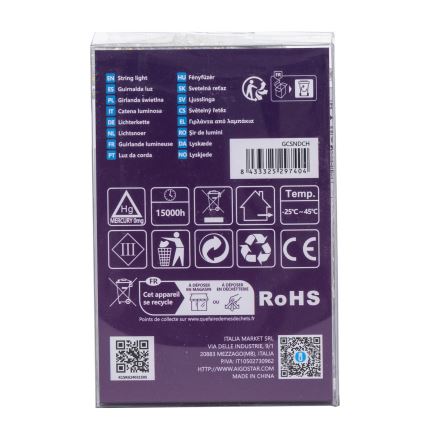 Aigostar -LED Außen-Weihnachtslichterkette 100xLED/8 Funktionen 3xAA 10,3m IP44 warmweiß
