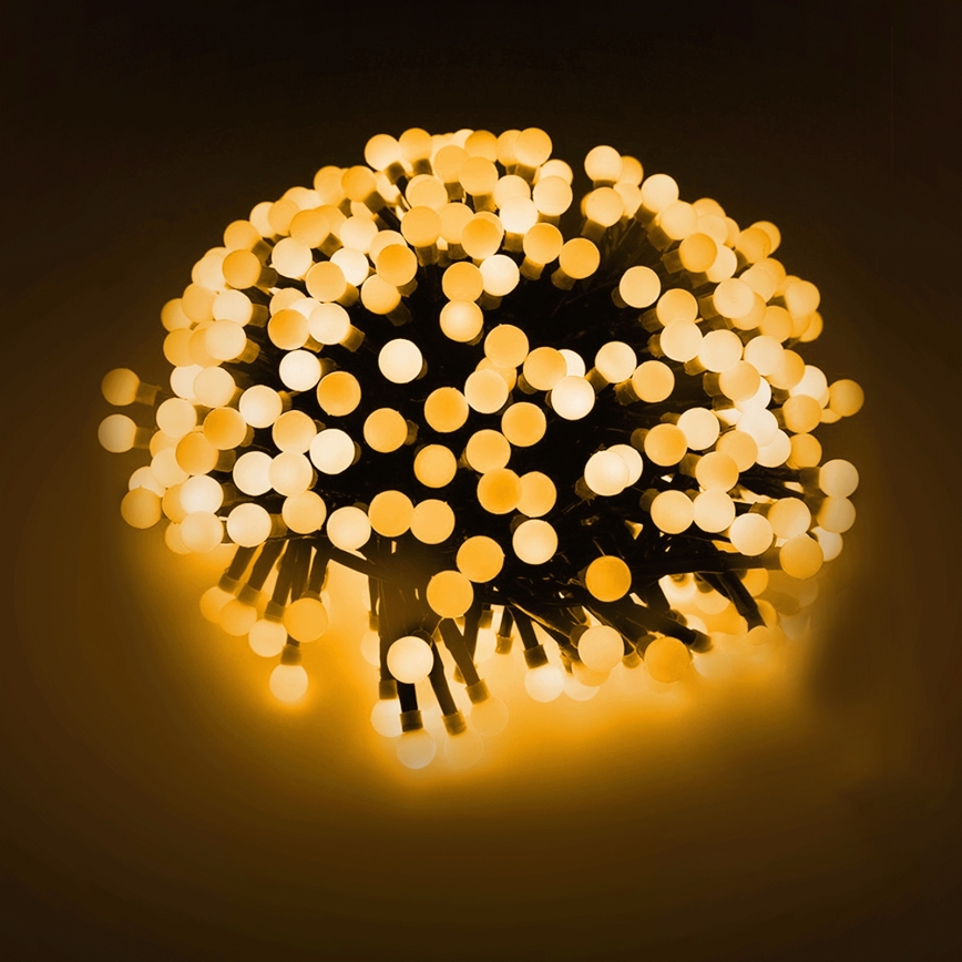Aigostar - LED-Lichterkette für den Außenbereich, 100×LED, 8 Funktionen, 3×AA, 10,3 m, IP44, Warmweiß