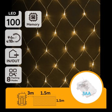 Aigostar - LED-Außen-Weihnachtslichterkette 100xLED/8 Funktionen/3xAA 4,5x1,5m IP44 warmweiß