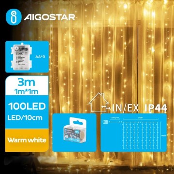 Aigostar - LED Außen-Weihnachtslichterkette 100xLED/8 Funktionen 3xAA 4x1m IP44 warmweiß