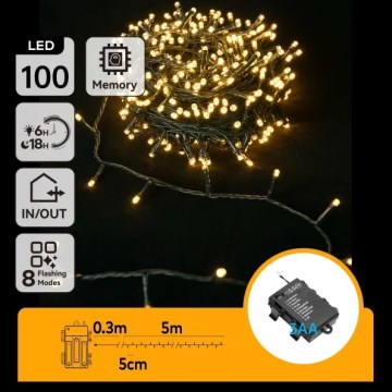 Aigostar - LED-Außen-Weihnachtslichterkette 100xLED/8 Funktionen 3xAA 5,3 m IP44 warmweiß