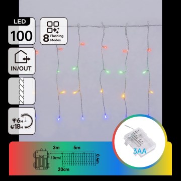 Aigostar-LED Außen-Weihnachtslichterkette 100xLED/8 Funktionen 3xAA 8x0,4m IP44 mehrfarbig