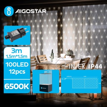 Aigostar- LED-Außen-Weihnachtslichterkette 100xLED/8 Funktionen 4,5x1,5m IP44 kaltweiß