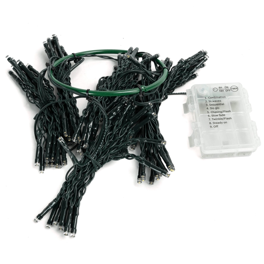 Aigostar - LED-Außen-Weihnachtslichterkette 108 LEDs/8 Funktionen 3xAA 1,8 m IP44 warmweiß