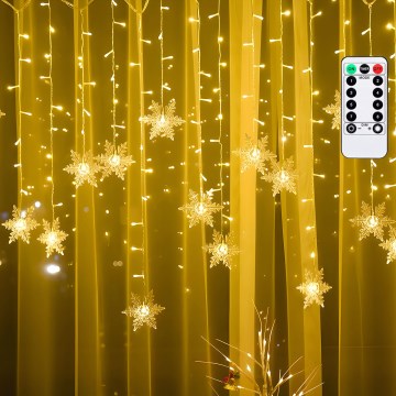 Aigostar - LED-Außen-Weihnachtslichterkette, 120 LEDs / 8 Funktionen, 3 x 0,7 m, IP44, warmweiß, mit Fernbedienung