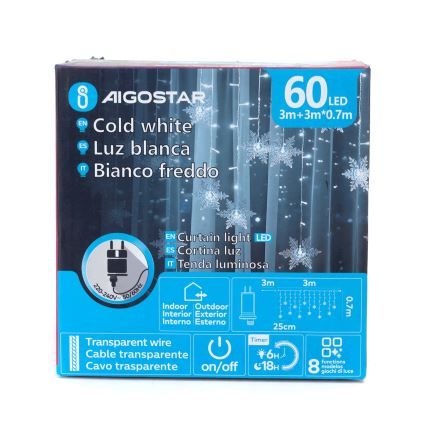 Aigostar - LED-Weihnachtslichterkette für den Außenbereich 120xLED/8 Funktionen 3x0,7m IP44 kaltweiß + Fernbedienung