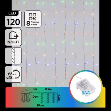 Aigostar - LED Außen-Weihnachtslichterkette 120xLED/8 Funktionen 3xAA 3,9x1,2m IP44 Mehrfarbig