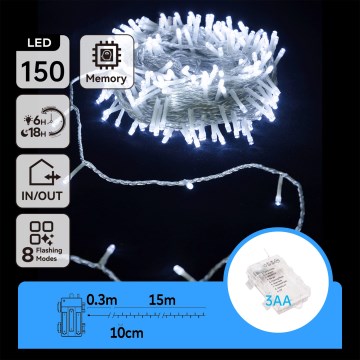Aigostar - LED-Außen-Weihnachtslichterkette 150 LEDs/8 Funktionen 15,3 m IP44 kaltweiß
