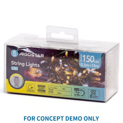 Aigostar - LED-Außen-Weihnachtslichterkette 150xLED/8 Funktionen 3xAA 5,3m IP44 blau