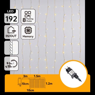 Aigostar - LED-Außen-Weihnachtslichterkette 192 LEDs / 8 Funktionen 4,5 x 1,2 m IP44 warmweiß