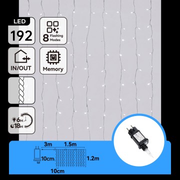 Aigostar - LED-Außen-Weihnachtslichterkette 192xLED/8 Funktionen 4,5x1,2m IP44 kaltweiß