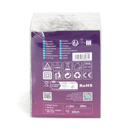 Aigostar - LED-Außen-Weihnachtslichterkette 200 LEDs/8 Funktionen, 23 m, IP44, warmweiß