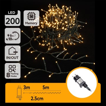 Aigostar - LED-Außen-Weihnachtslichterkette 200 LEDs/8 Funktionen 8 m IP44 warmweiß