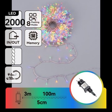 Aigostar - LED Außen-Weihnachtslichterkette 2000xLED/8 Funktionen 103m IP44 mehrfarbig