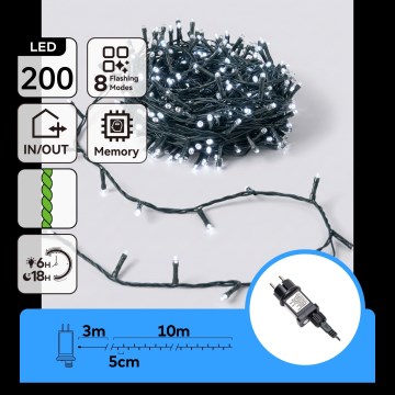 Aigostar - LED Außen-Weihnachtslichterkette 200xLED/8 Funktionen 13m IP44 kaltweiß