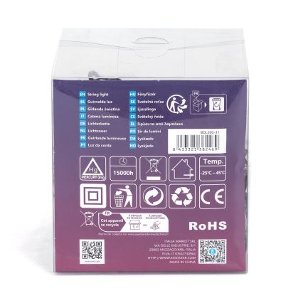 Aigostar - LED-Außen-Weihnachtslichterkette 200xLED/8 Funktionen 13m IP44 warmweiß