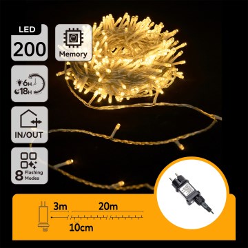 Aigostar - LED Außen-Weihnachtslichterkette 200xLED/8 Funktionen 23m IP44 warmweiß