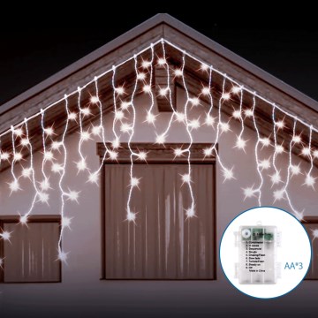 Aigostar - LED-Außen-Weihnachtslichterkette 200xLED/8 Funktionen 3xAA 13x0,6m IP44 kaltweiß