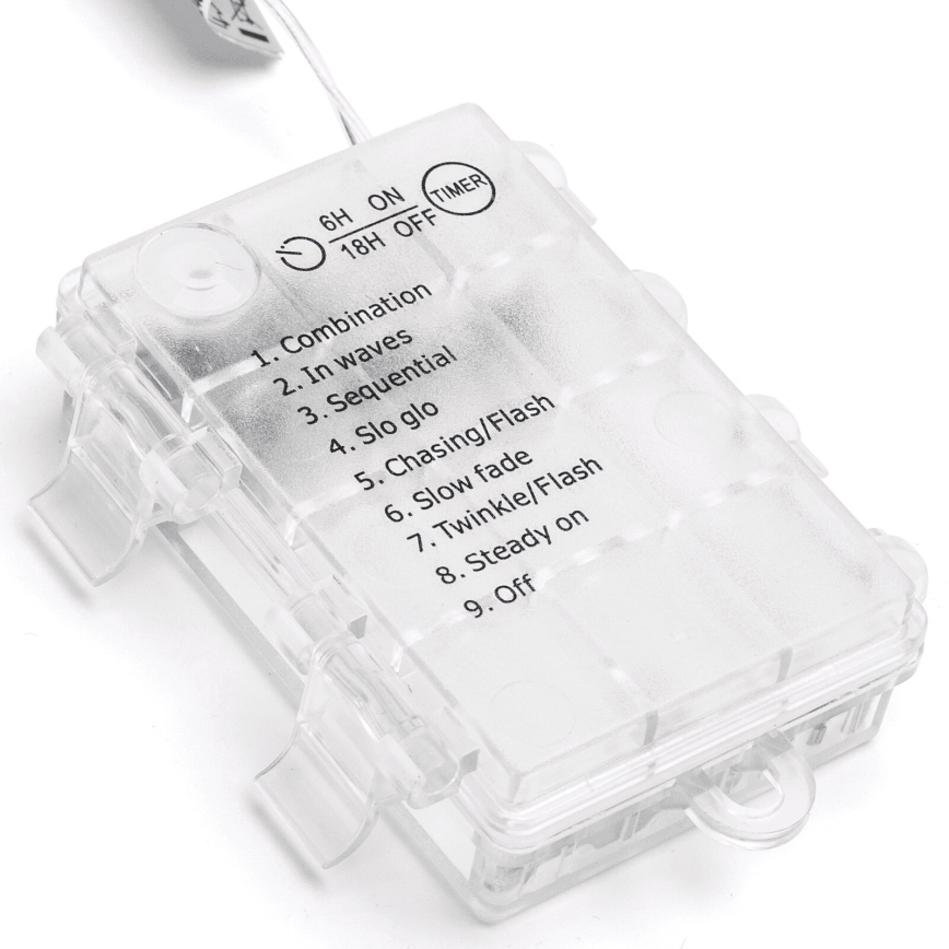 Aigostar - LED-Außen-Weihnachtslichterkette 200xLED/8 Funktionen 3xAA 5x2m IP44 warmweiß