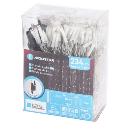 Aigostar - LED-Außen-Weihnachts-Lichterkette 234xLED/8 Funktionen 1,2x1,8 m IP44 kaltweiß