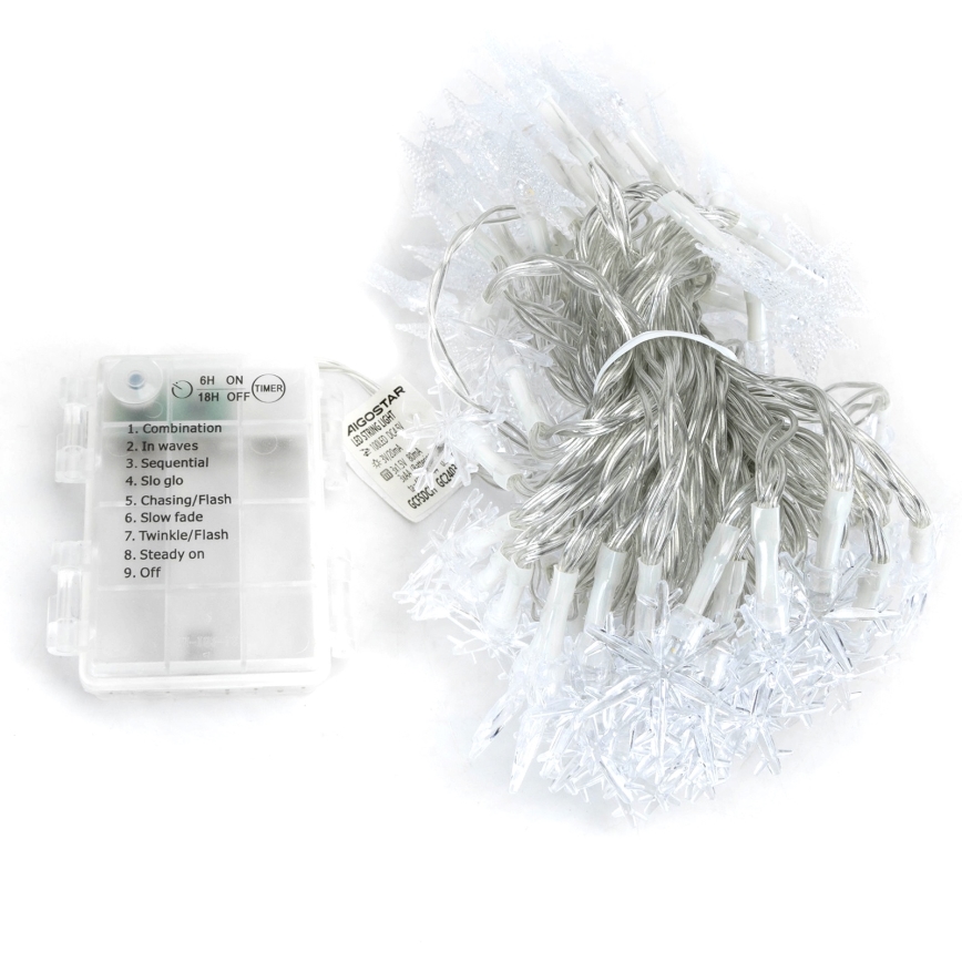 Aigostar - LED-Außen-Lichterkette, 25 LEDs, 8 Funktionen, 3×AA, 2,5 m, IP44, warmweiß, mit Sternen