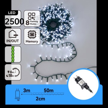 Aigostar - LED-Außen-Weihnachtslichterkette 2500xLED/8 Funktionen 53m IP44 kaltweiß