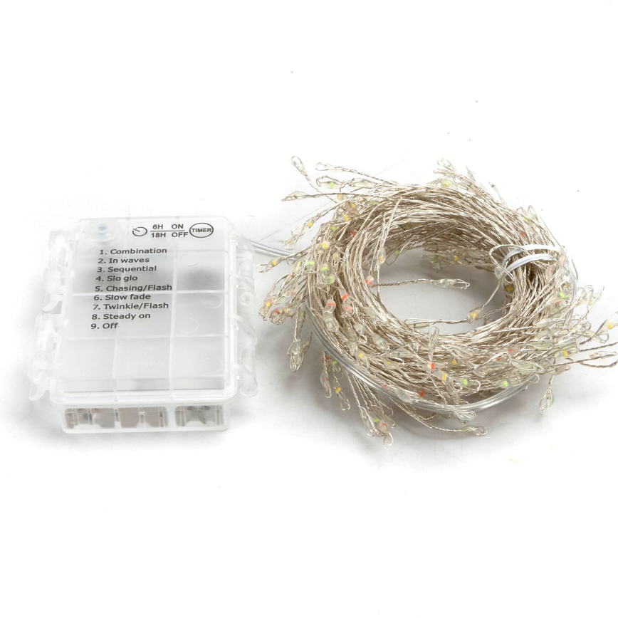 Aigostar - LED-Außen-Weihnachtslichterkette 300 LEDs/8 Funktionen 3xAA 9,3 m IP44 mehrfarbig