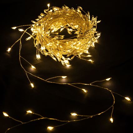 Aigostar - LED-Außen-Weihnachtslichterkette 300 LEDs / 8 Funktionen 3xAA 9,3 m IP44 warmweiß